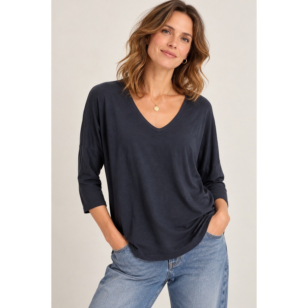 Boden Womens Lot of 2 V-Neck Supersoft 3/4 Sleeve Tops Navy Teal Blue Size M